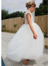 Flutter Sleeves Ivory Lace Tulle Flower Girl Dress